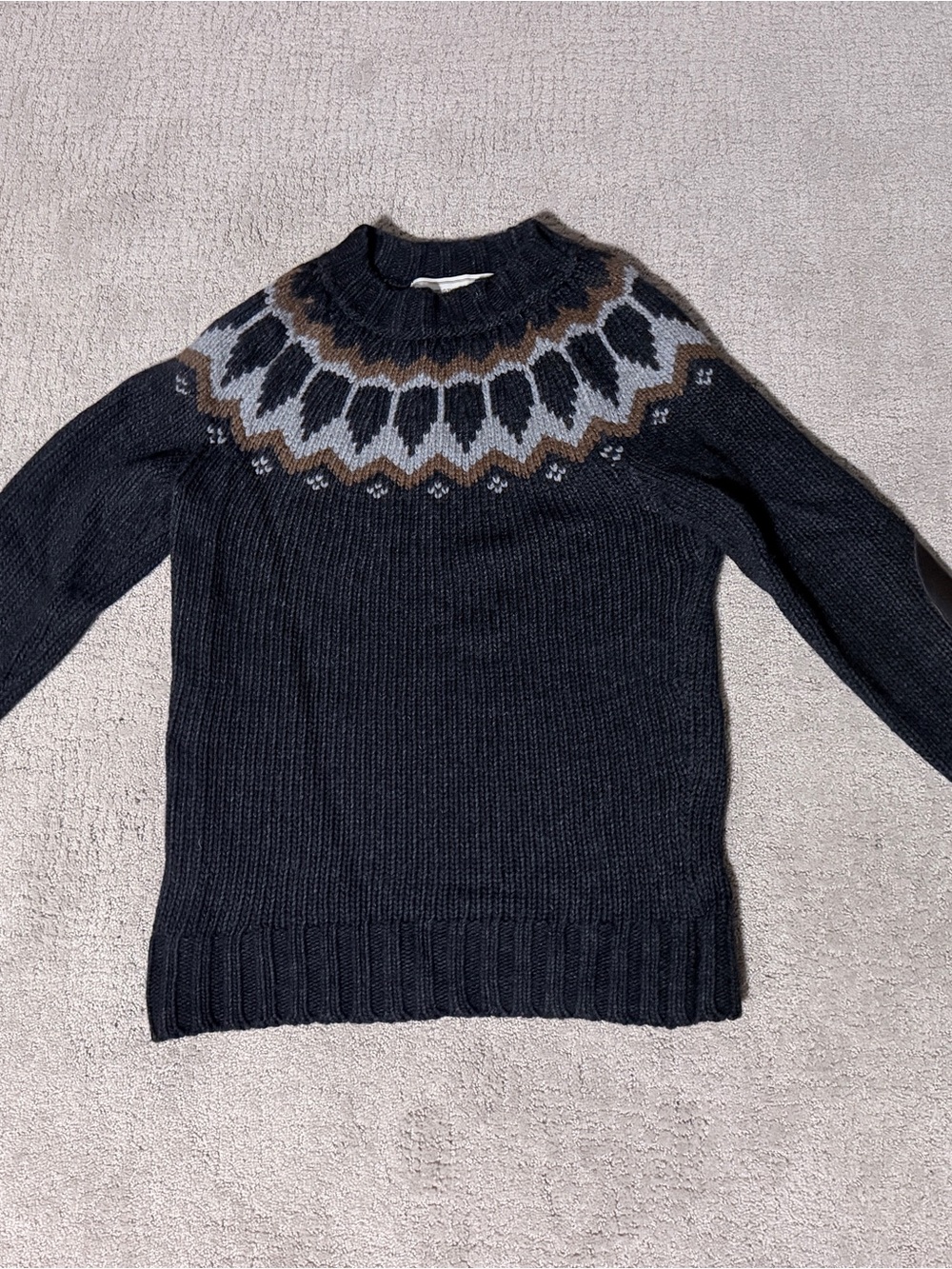 Farmer’s Market Iceland sweater with elbow patches, size small